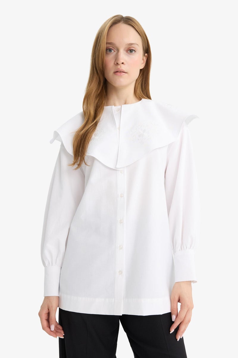 DeFacto White Woman Relax Fit Poplin Long Sleeve Tunic Casual - Image 5